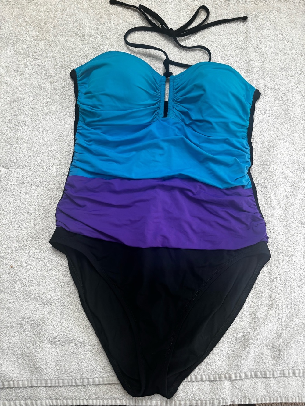 Women’s Colorblock One-Piece Swimsuit in Teal, Purple & Black